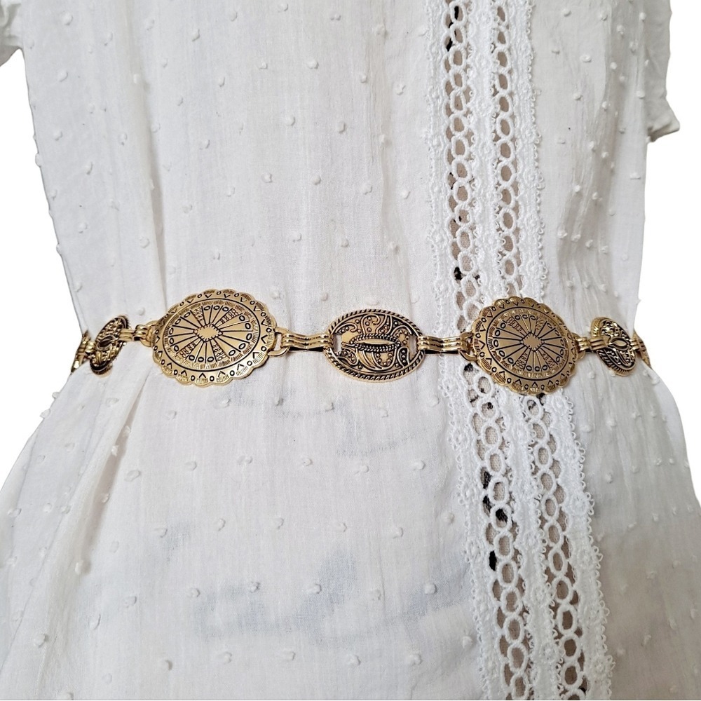 Gold Chain Western Waist Concho Belt Chunky Metal Medallion Boho statement - Picture 7 of 17